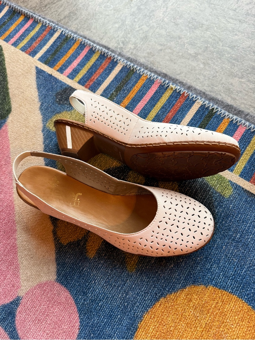 Rieker White Kitten-Heel Slingback Mules